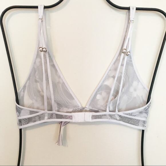 Victorias Secret Sheer Mesh unlined wire free gray floral bra bralette AB A B S - Picture 4 of 9